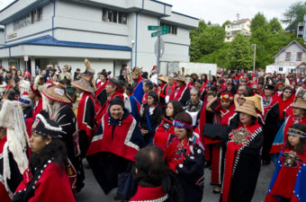 Hundreds of Native Alaskans gathered in downtown Juneau for the Grand Entrance for Celebration 2012.