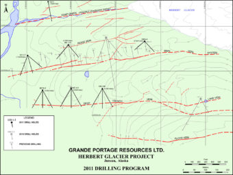 A map of previous drilling sites and potential future sites. Map courtesy of Grande Portage Resources Ltd.