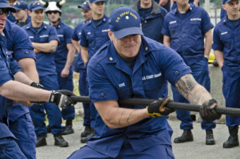 During tug-of-war, teams of ten from each vessel competed in a double-elimination bracket.