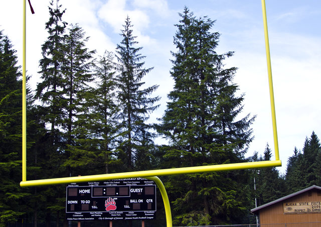 The completed goal post at Adair-Kennedy Memorial Field.