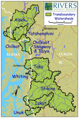 A map of the Tulsequah and Taku Rivers watershed from Rivers Without Borders. 