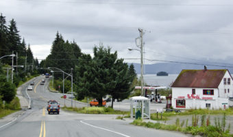 The intersection of Glacier Highway and Back Loop Road in front of De Hart's.
