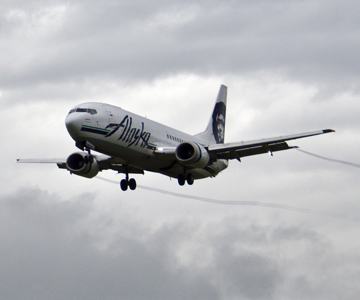Alaska Airlines flight landing at the Juneau Airport. (Photo by Heather Bryant/KTOO)