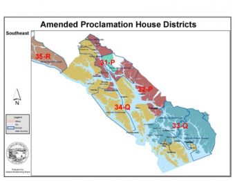 Bert Stedman and Albert Kookesh are running for Senate District Q. On the map, it's shown as House Districts 33-Q and 34-Q. Courtesy Alaska Redistricting Board.
