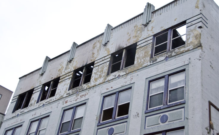 The majority of the fire damage was to the upper floors, however, every floor has significant water damage.