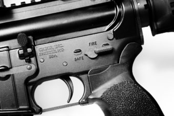 Close up photo of an AR-15 rifle similar to the one used in the Newtown shooting.