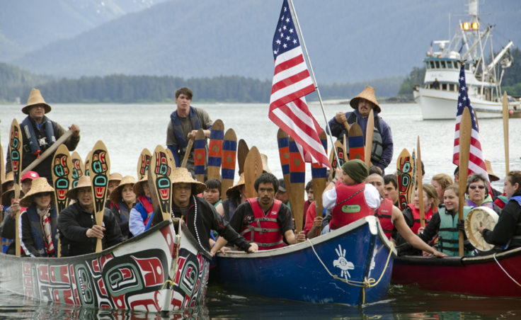 Several hundred people welcomed seven canoe teams Wednesday who paddled to Juneau for Celebration 2012. About 90 people made the trip and came from Angoon, Hoonah, Hydaburg, Juneau, Kake, Sitka, and Wrangell. They ranged in age from 10 to 70.