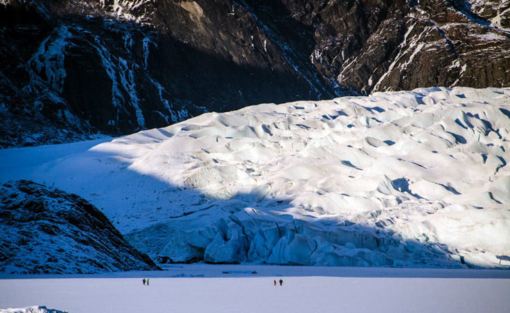 Two people fell through ice at the face of the Mendenhall Glacier on Christmas Day.