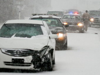 Snow-packed morning commute in Wichita on Wednesday. Wichita Eagle/MCT via Getty Images