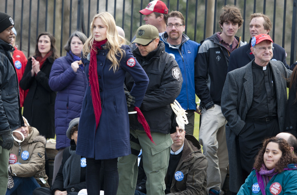 Daryl Hannah is handcuffed and arrested during the Keystone XL Pipeline Protest at Lafayette Park in Washington on Wednesday. (Leigh Vogel/Getty Images)