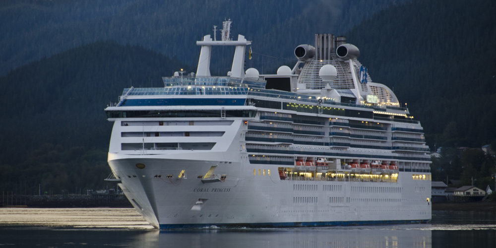 The Coral Princess Cruise ship prepares to dock in Juneau.