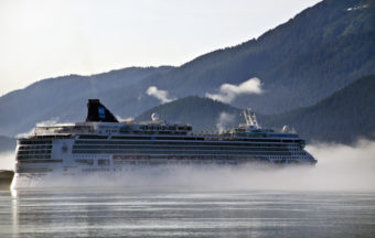 A cruise ships heads out of Juneau's harbor last summer. (Photo by Heather Bryant/KTOO)