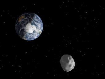 An illustration of what asteroid 2012 DA 14 may look like as it approaches Earth.