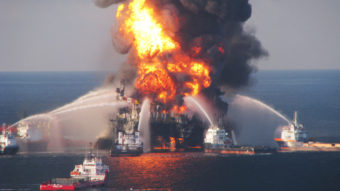 The Deepwater Horizon oil rig burned on April 21, 2010. U.S. Coast Guard/Getty Images