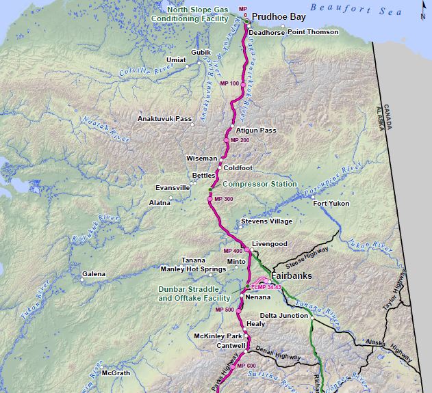 Alaska Standalone Pipeline route proposed by the Alaska Gasline Development Corporation. (Image courtesy The Alaska Gasline Development Corporation (AGDC) 