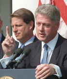 Former President Bill Clinton (and then-Vice President Al Gore) in 1996, the year Clinton signed the Defense of Marriage Act. Stephen Jaffe /Reuters /Landov