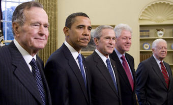 George H. W. Bush, Barack Obama, George W. Bush, Bill Clinton and Jimmy Carter. White House