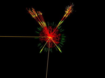 This is what researchers at the ATLAS detector at the Large Hadron Collider expect a Higgs boson to look like. The Higgs boson is the subatomic particle that scientists say gives everything in the universe mass. ATLAS Experiment/CERN