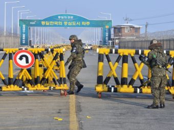 South Korean soldiers set up barricades across the road linking North Korea's Kaesong Industrial Complex last month. Jung Yeon-je/AFP/Getty Images