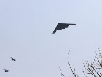 U.S. Air Force B-2 stealth bomber flies over near Osan U.S. Air Base in Pyeongtaek, south of Seoul on Thursday. Shin Young-keun/Associated Press