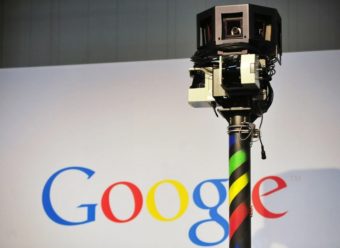 The camera mounted on a Google Street View car used to photograph whole streets obscures part of the U.S. Internet giant's logo. Daniel Mihailescu/AFP/Getty Images