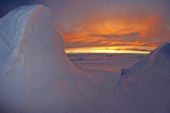 Arctic ice sunset.