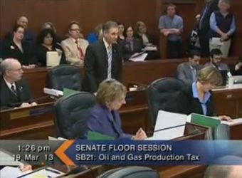 Senator Kevin Meyer discusses the oil tax bill in the Senate.