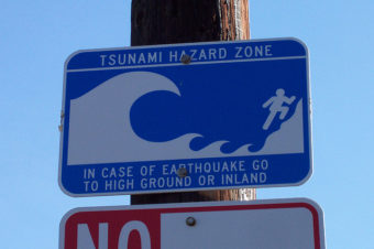 A Tsunami hazard zone warning sign.