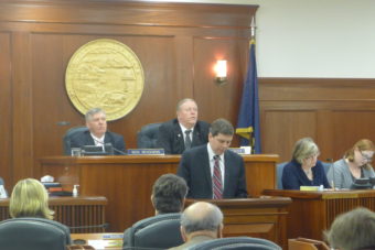 Senator Mark Begich addresses a joint session of the Alaska House and Senate.