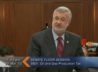 Sen. Gary Stevens speaking at last night's floor session.