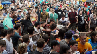Fans in the mosh pit during the performance of Liturgy at the 2012 Pitchfork Music Festival in Union Park, Chicago, on July 14, 2012. Roger Kisby/Getty Images