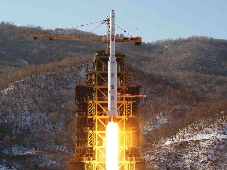 The launch of North Korea's Unha-3 rocket in December in a photo released by the official Korean Central News Agency (KCNA). AFP/Getty Images