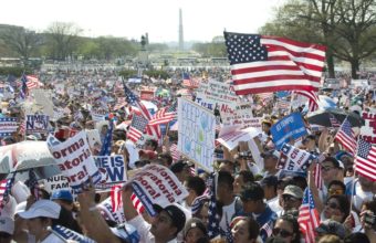 Thousands of immigration reform supporters march in the "Rally for Citizenship" at the Capitol in Washington, D.C., on Wednesday. Saul Loeb/AFP/Getty Images