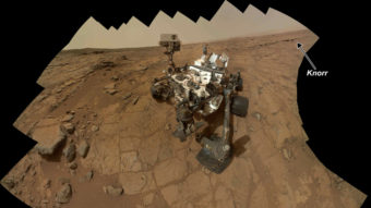The rover Curiosity and other NASA spacecraft at Mars are now in a radio blackout, as the sun is interfering with transmissions. Curiosity took this self-portrait by combining 66 exposures in February.