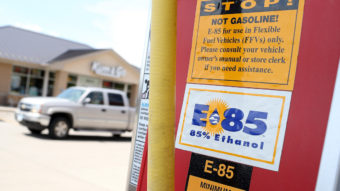 A decal advertising E85 ethanol is displayed on a pump at a gas station in Johnston, Iowa. Justin Sullivan/Getty Images