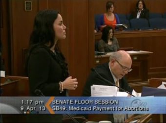 Senator Lesil McGuire speaks on an amendment to SB49