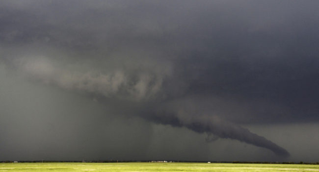 The funnel of this tornadic thunderstorm came close to the ground near South Haven, Kansas, on Sunday. Gene Blevins /Reuters /Landov