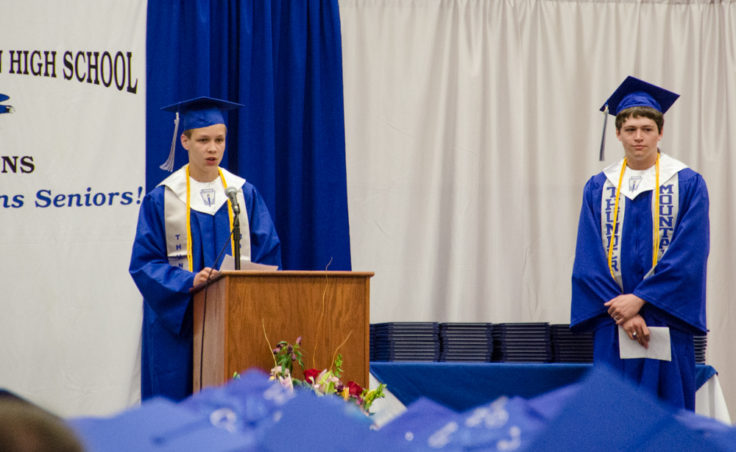 Thunder Mountain High School Co-Valedictorians, Ben Travers (left) and Andrew Rainey, spoke at Sunday's graduation.