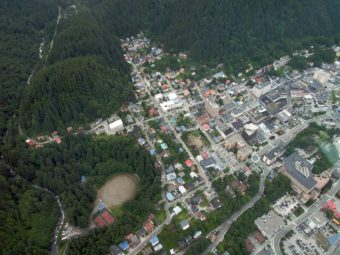 Downtown Juneau from above aerial