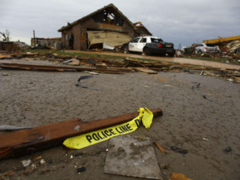 A heavily damaged home in Moore on Monday. Chances are, it doesn't have a basement. Joshua Lott/AFP/Getty Images