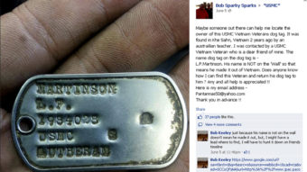 After a photo of Lanny Martinson's dog tag was placed on Facebook and elsewhere, Marines and veterans helped track him down. Martinson lost the tag in Vietnam in 1968. Facebook