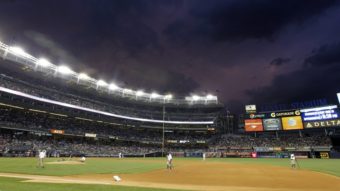 Dark clouds hang over Major League Baseball. There are reports that about 20 players may be suspended because of their connections to a Miami clinic that dispensed performance-enhancing drugs. (Photo taken Sunday at Yankee Stadium.) Jason Szenes /EPA /LANDOV