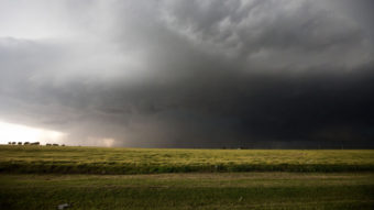 Friday's storm, which produced a mile-wide tornado, as it neared El Reno, Okla. Richard Rowe /Reuters /Landov