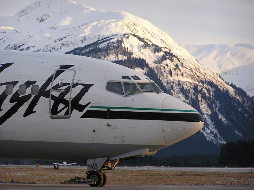 An Alaska Airlines plane at Juneau International Airport on March 3, 2003.