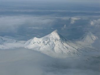 Pavlof Volcano, on the morning of May 22, 2013. At the time this photo was taken, there was very little ash emission. Photo courtesy of Ryan Hazen and Brandon Wilson/AVO