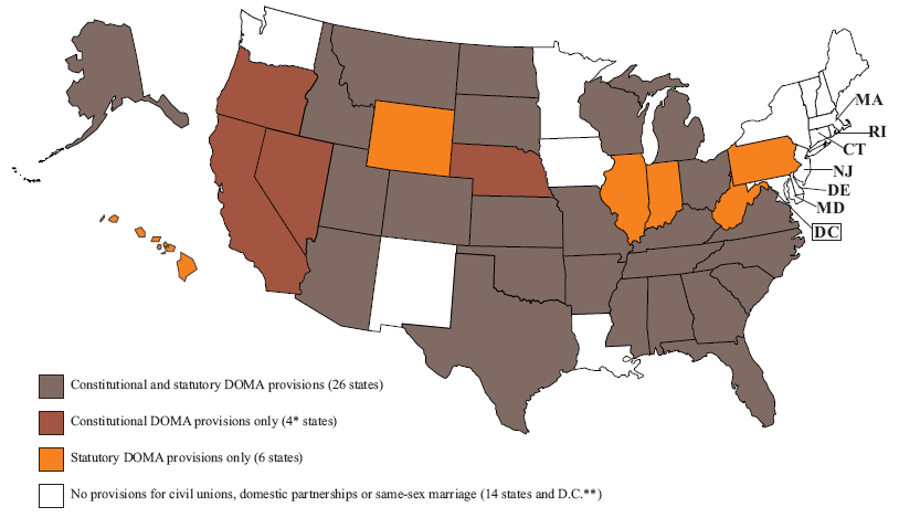 Map of states that define marriage as between a man and a woman