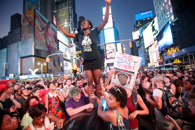 Trayvon Martin supporters rally in Times Square on Sunday in New York City. Mario Tama/Getty Images