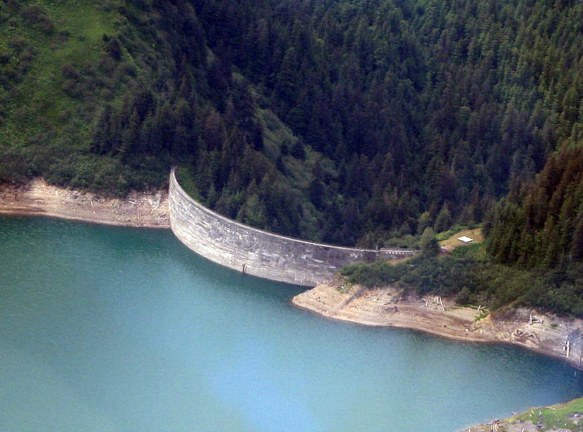 The Salmon Creek Dam, pictured here in July 2010, was built in 1914. It was the first of its kind in the world and still generates electricity for Juneau.