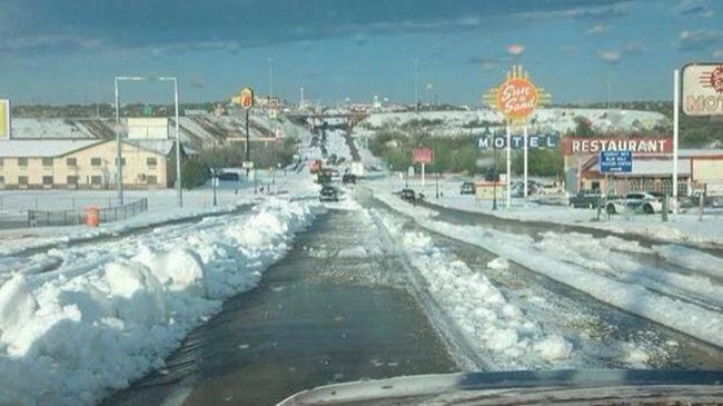 That's a lot of hail: the scene in Santa Rosa, N.M., after the storm blew through Wednesday. Santa Rosa, N.M., Fire Department
