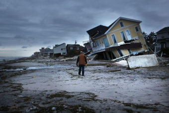 Damage is viewed in the Rockaway neighborhood where the historic boardwalk was washed away during Hurricane Sandy on October 31, 2012. Spencer Platt/Getty Images